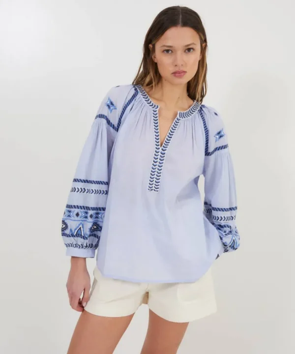 SOPHIE AND LUCIE Shirts & Tops>BLUSA PATNA EMBROIDERY AZUL