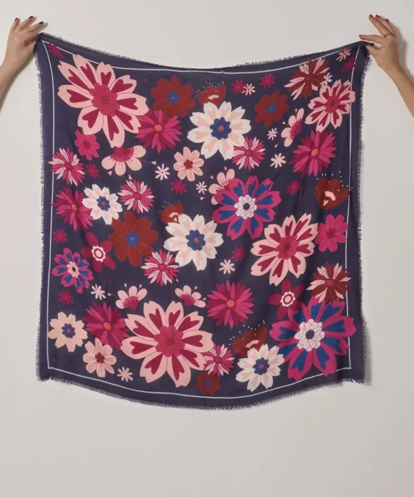 MARADJI Foulards>FOULARD FLOWER POWER NAVY