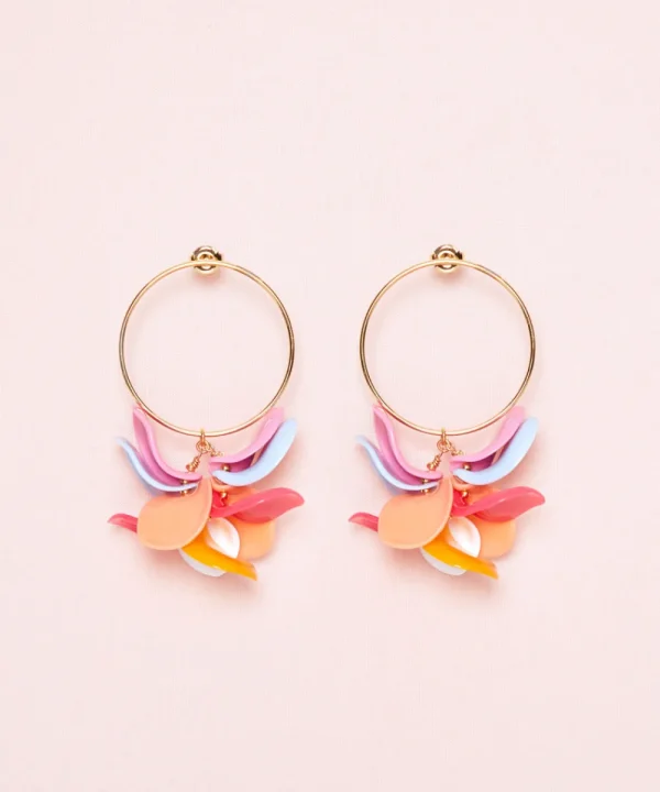 MALABABA Jewellery>PENDIENTES PETALOS ARO GRANDE COMBI LF ROSA