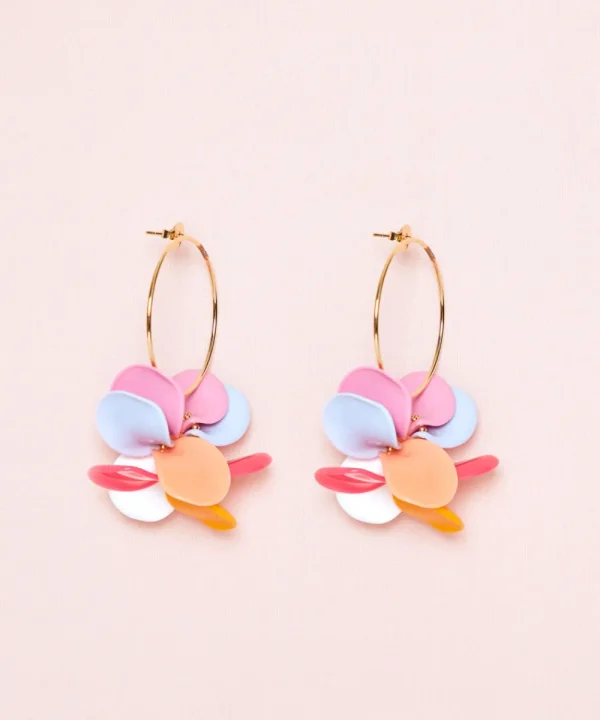 MALABABA Jewellery>PENDIENTES PETALOS ARO GRANDE COMBI LF ROSA