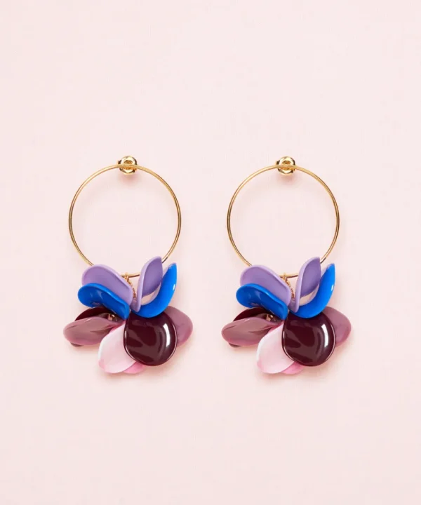 MALABABA Jewellery>PENDIENTES PETALOS ARO GRANDE COMBI LF ROSA