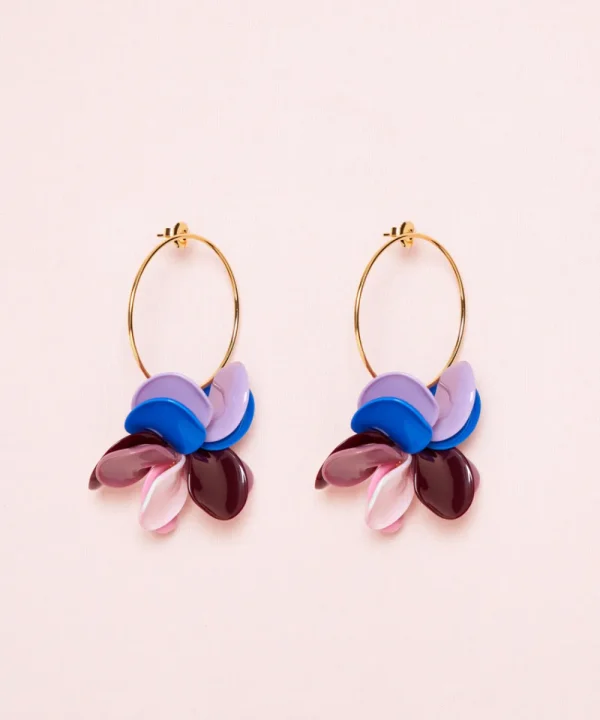 MALABABA Jewellery>PENDIENTES PETALOS ARO GRANDE COMBI LF ROSA